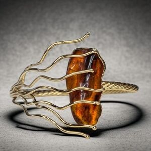 18k Gold Plated Baltic Amber Artisan Branch Bangle Cuff Bracelet